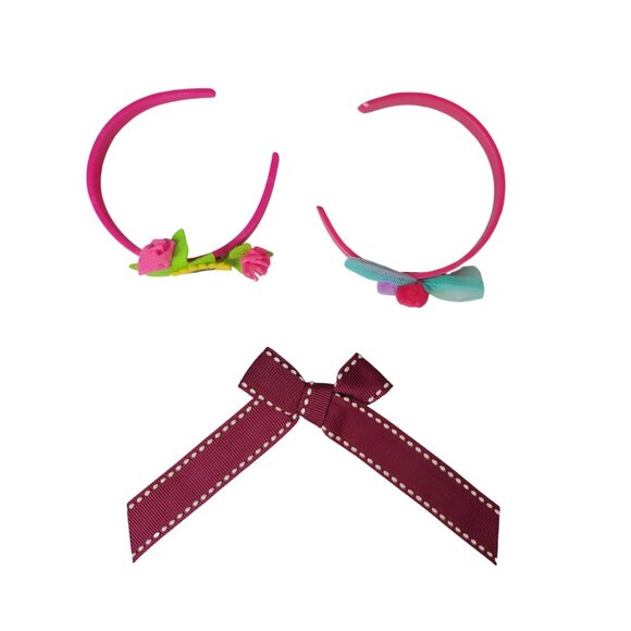 18" Dolls Hair Accessories Red Ribbon Comb Pink Floral Headbands 3 PCS AG OG - Picture 2 of 6